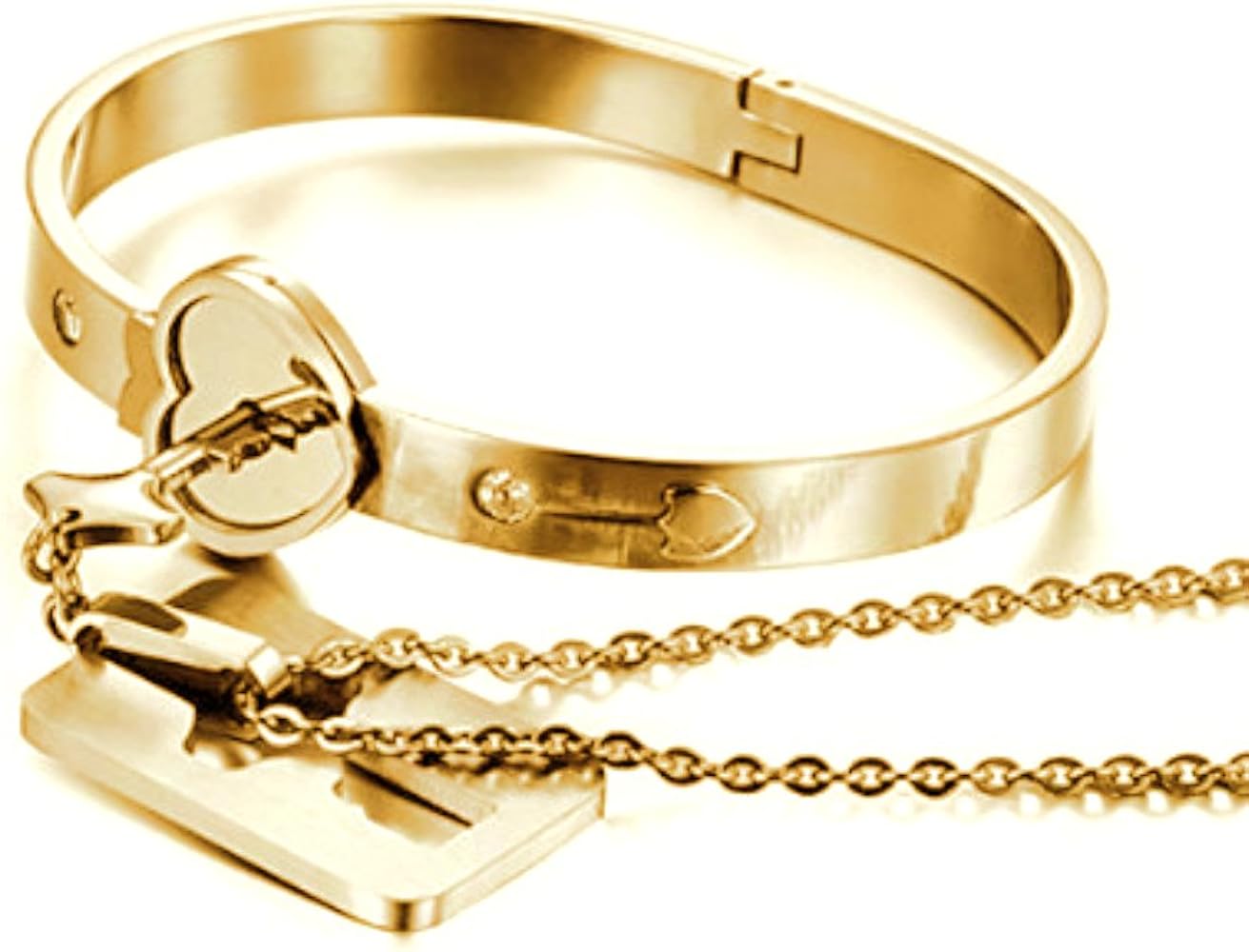 Amazon.com: Carweilon 18K Gold Heart Lock Love Bracelet Bangle Key