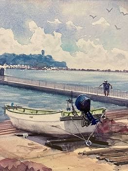 Amazon | 387＊腰越漁港1 水彩画 原画 透明水彩 B4 | 絵具 通販