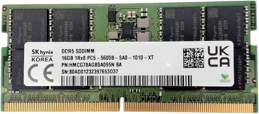 SK-Hynix 16GB 5600MHz DDR5 PC5-44800 Non-ECC CL46 262-Pin SoDimm