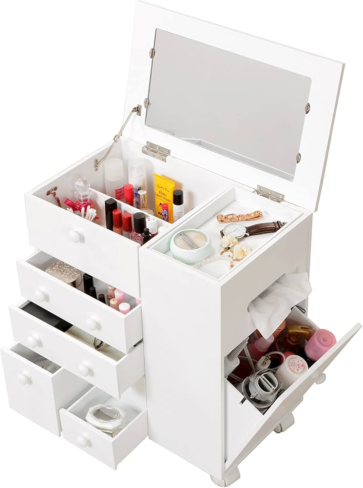 Amazon｜萩原 コスメワゴン 鏡台 コスメボックス ドレッサー ホワイト