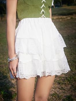 Amazon.com: LQSSA Short Skirts for Women Contrast Lace Tiered