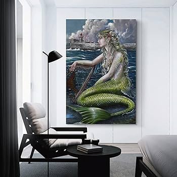 Amazon.co.jp: ポスター ボートの人魚 美しい絵画 キャンバス ポ