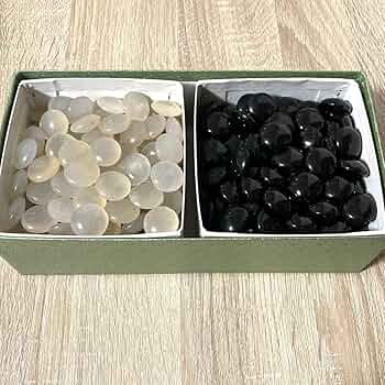 Amazon | 碁石 メノウ 瑪瑙 天然石 囲碁 36号 10.1 骨董 黒 白 QPBD