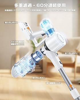 Amazon | AZMKOO 掃除機 コードレス サイクロン 30Kpa超 強力吸引 60