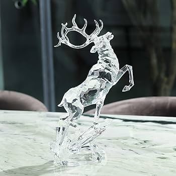Amazon.co.jp: BEAULEMNA 鹿像 アクリル 跳躍 トナカイ 鹿 置物 ガラス