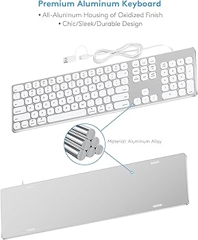 Amazon.com: 9H Aluminum USB Wired Keyboard with Numeric Keypad for