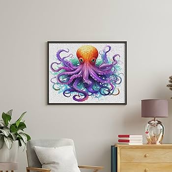 Amazon | SKTNBM デジタル油絵、カラフルなタコのプリントDIY油絵