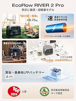 Amazon.co.jp: EcoFlow RIVER 2 Pro ポータブル電源 大容量 768Wh AC