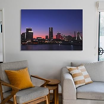 Amazon.co.jp: 絵画 神奈川県 横浜の夜景インテリア 絵画 魅力的な都市