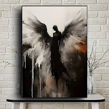 Amazon.co.jp: 天使の壁アート 白黒天使の翼 キャンバスウォールアート