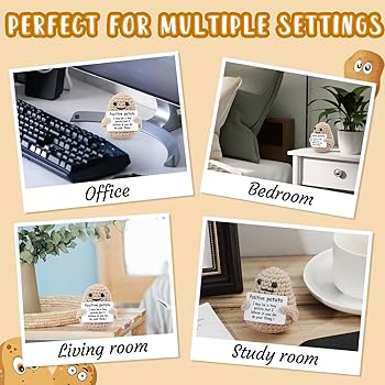 Mini Funny Positive Potato, 3 inch Knitted Potato Toy with Card
