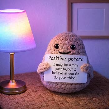 Mini Funny Positive Potato, 3 inch Knitted Potato Toy with Card