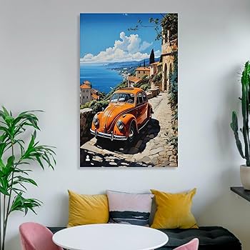 Amazon.co.jp: 北欧 自動車クラシックカー 抽象画 ポスター 印刷