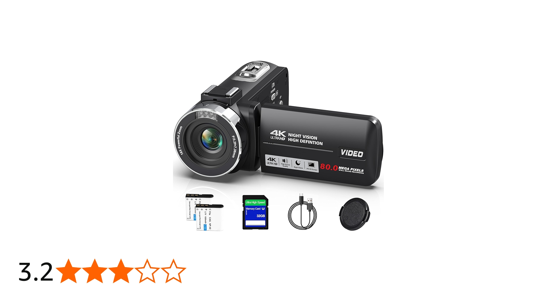 Amazon | ビデオカメラ 4K録画 8000万画素 YouTubeカメラ 3.0インチIPS