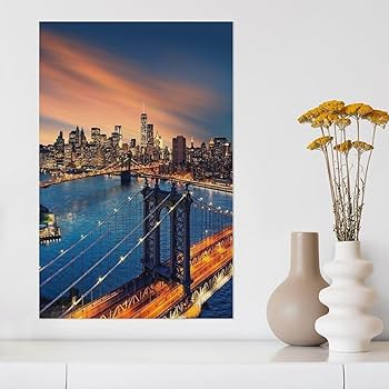 Amazon.co.jp: 絵画 ブルックリンブリッジの夜景インテリア 絵画
