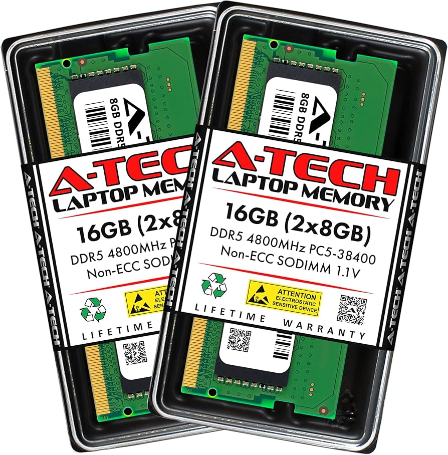 A-Tech 16GB Kit (2x8GB) DDR5 4800MHz PC5-38400 CL40 SODIMM 1.1V