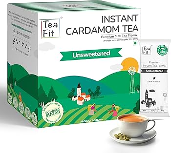 TeaFit Premium Unsweetened Cardamom Instant Tea Premix - 20 Single