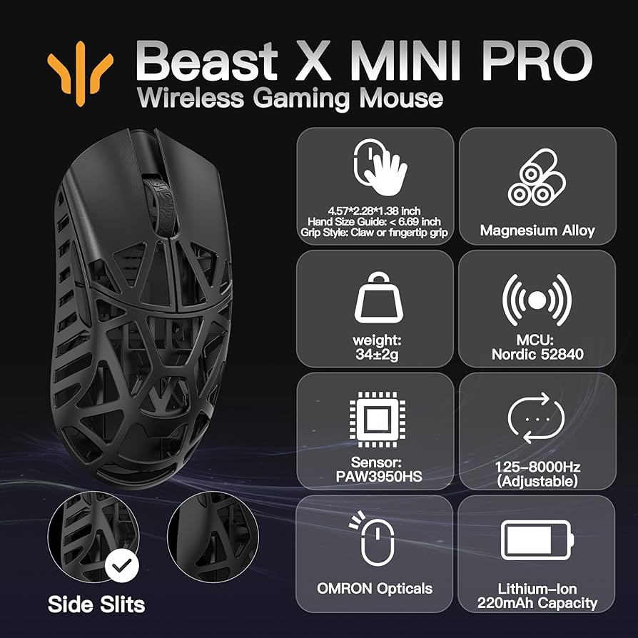 Amazon.com: SMACKAPE WLMOUSE Beast X Mini Pro Ultra-Light 34g