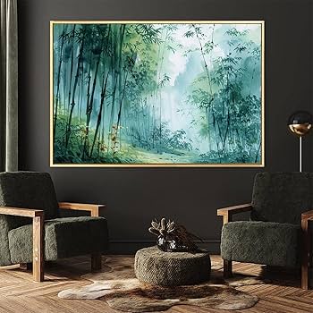 Amazon.co.jp: 絵画 静かな竹林インテリア 絵画 植物イラストアート
