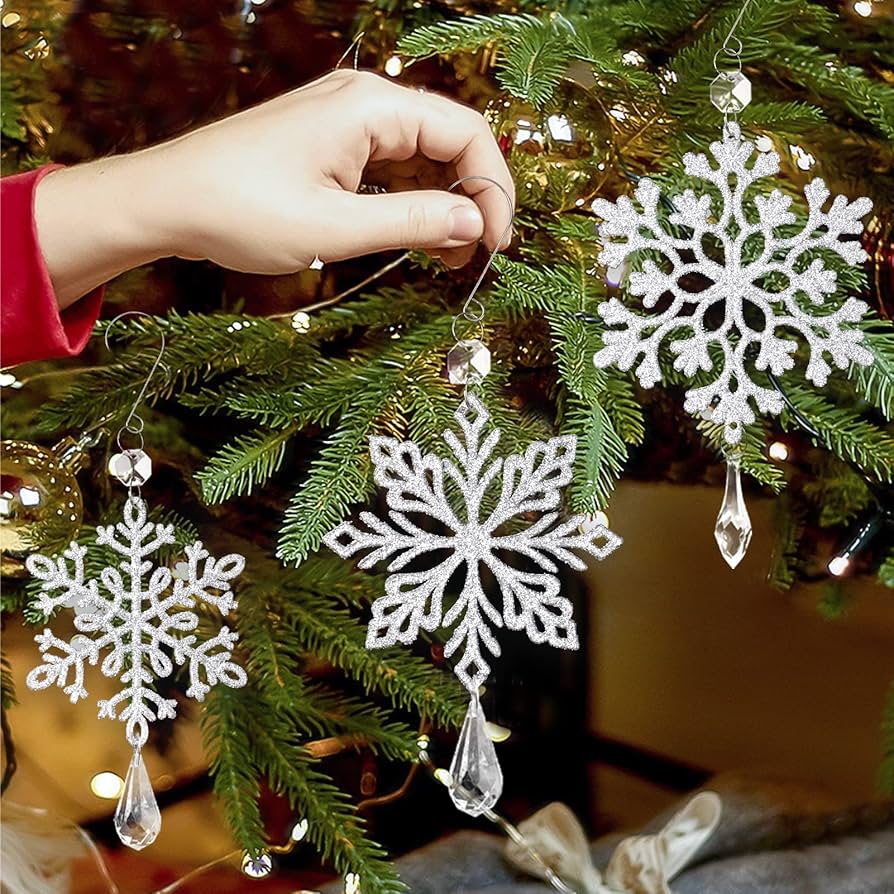 Amazon.co.jp: 12ピース シルバー 雪の結晶 オーナメント プラスチック