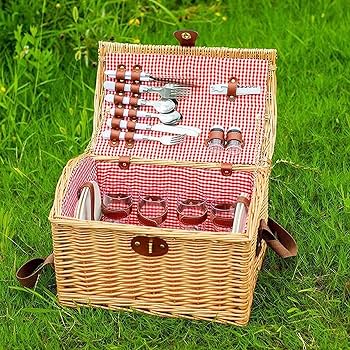 Amazon｜ピクニックバスケット 柳かごバスケットセット 食器カトラリー