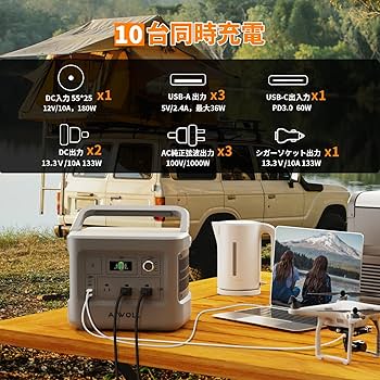 Amazon.co.jp: AIWOLL ポータブル電源 リン酸鉄リチウム 1024Wh
