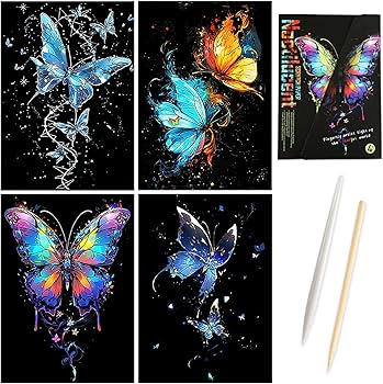Amazon.co.jp: METBOU スクラッチアート 大人 蝶々 4枚セット 夜光