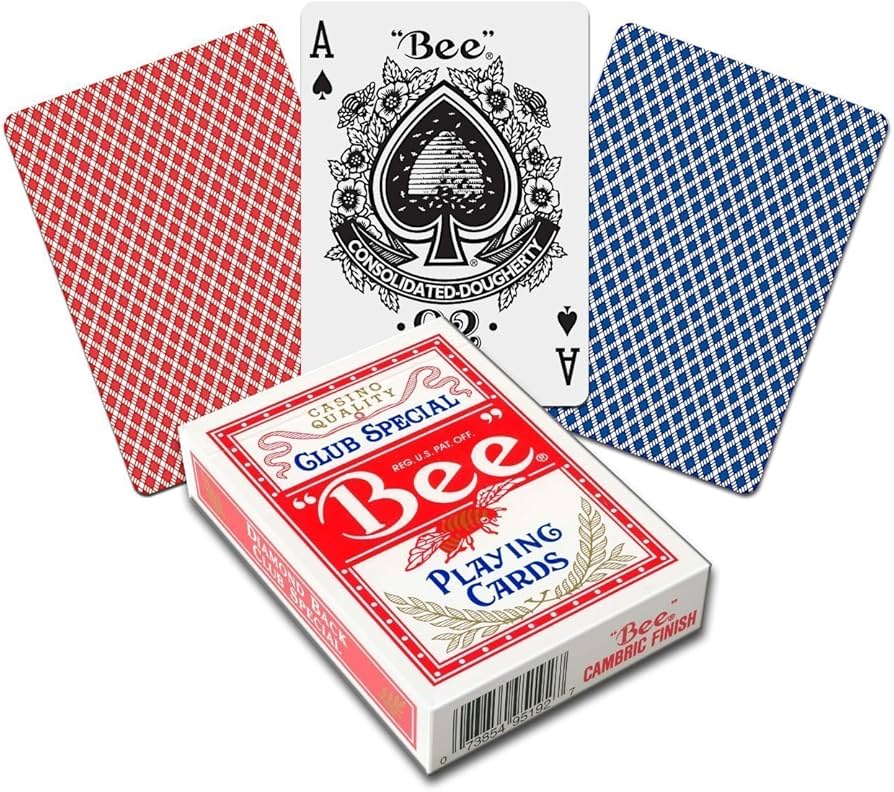 BEE Casino Quality Playing Cards 12 Pack (Blue/Red), Standard