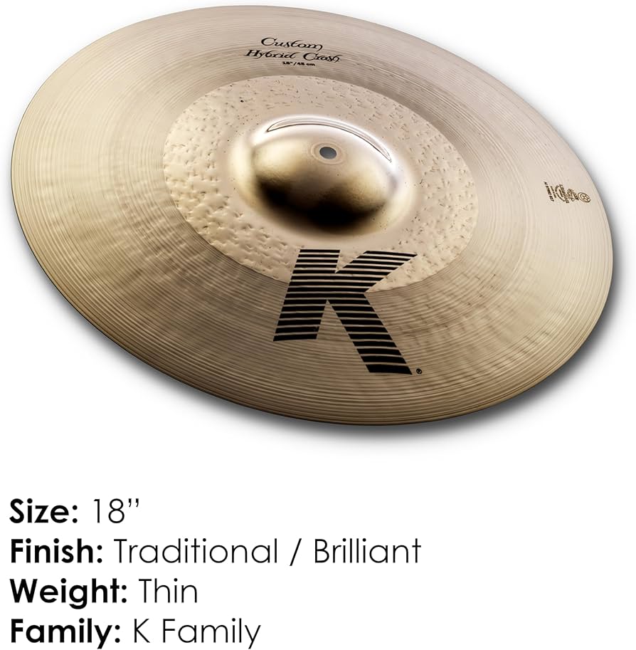 Amazon.com: Zildjian K Custom Hybrid Crash Cymbal - 18 Inches