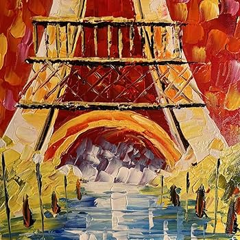 Amazon.co.jp: 手書き油絵 パリの風景 エッフェル塔 絵画 額付き