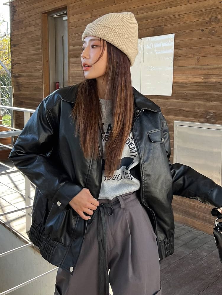 Amazon.co.jp: フラップポケットドロップショルダーPUレザージャケット