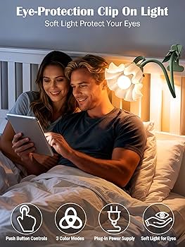 DSYHYL Clip on Light Flower Desk Lamp, LED Reading Light 3 Color
