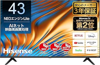 Amazon.co.jp: Hisense 4Kチューナー内蔵 液晶 テレビ 43A6H ネット
