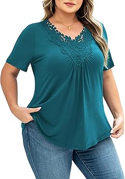 Tralilbee Women's Plus Size Casual Short Sleeve Loose Fit Pleated