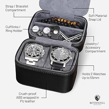 Amazon.com: ROTHWELL 2 Watch Travel Case Storage Organizer for 2