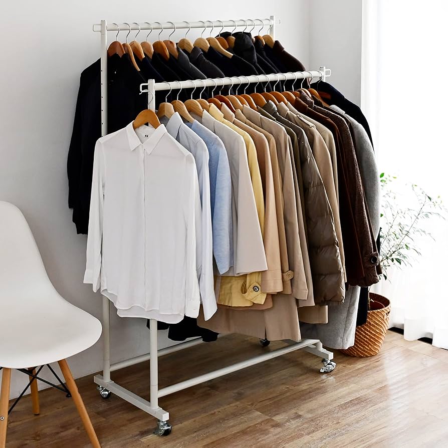 Amazon｜山善(YAMAZEN) ハンガーラック 頑丈 キャスター付き ダブル 幅