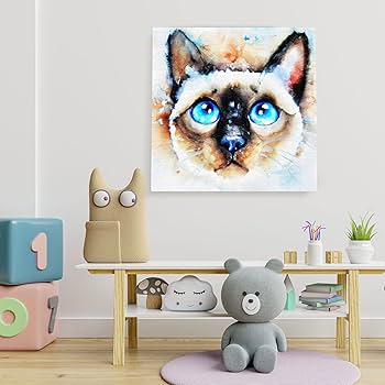 Amazon.co.jp: シャム猫 キャンバスウォールアート 美しい青い目の装飾