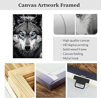 Amazon.co.jp: ZXHYWYM 青い目のオオカミ ウォールアート 白黒 動物