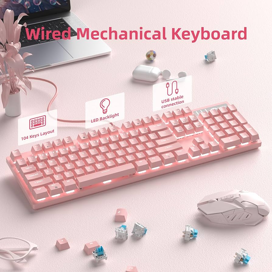 MAGEGEE フルサイズキーボード ピンク・グレー Amazon | MageGee