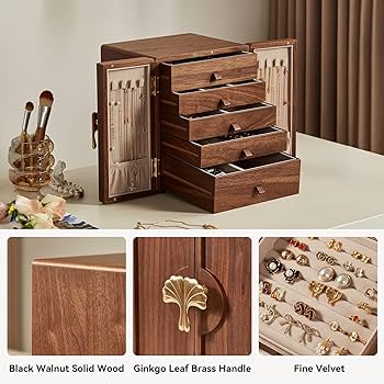 Amazon.com: CHOSIN Black Walnut Wooden Jewelry Box 5 Layer Large