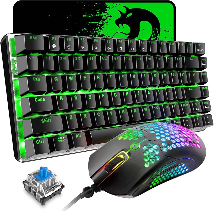 ZIYOU LANG Wired Gaming Keyboard and Mouse,3 in 1 Gaming Set,Green