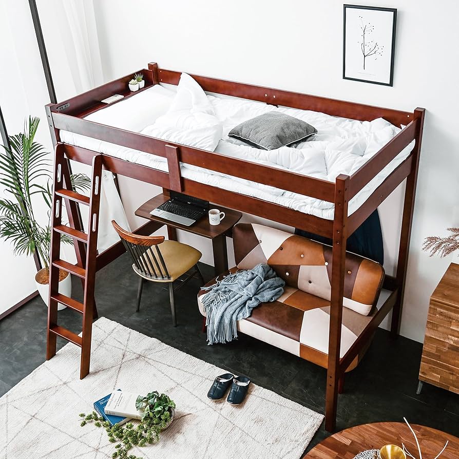 Amazon｜ロフトベッド 木製 大人用 ハイタイプ 宮付き コンセント付