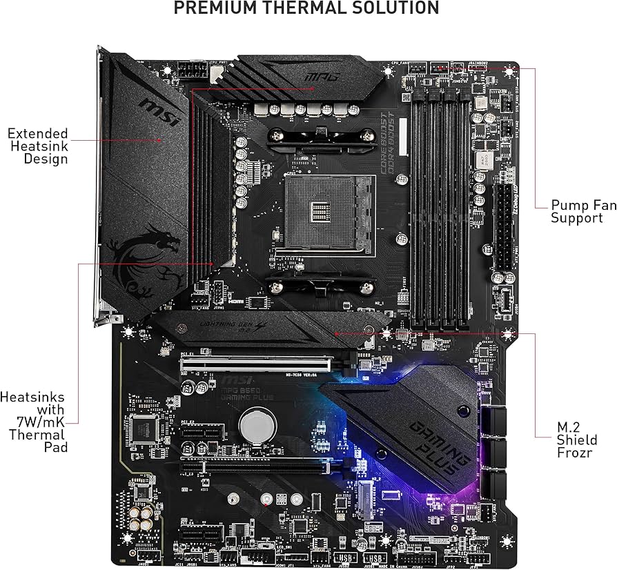 MSI MPG B550 Gaming Plus Placa-mãe para jogos (AMD AM4, DDR4, PCIe