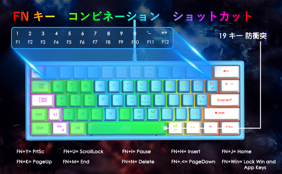 Amazon | LexonTech x ZIYOU LANG K61ゲーミングキーボードLEDバック