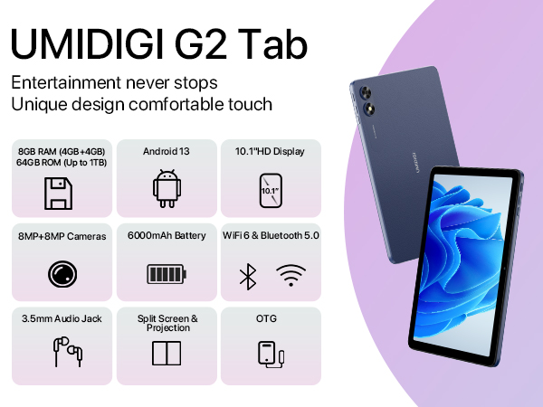 Amazon.com : UMIDIGI Android 13 Tablets 2023, G2 Tab 8(4+4) GB+