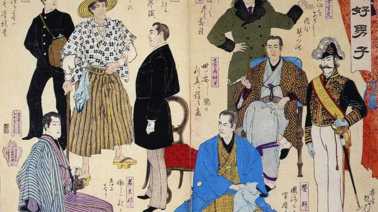 どの男子が好み？明治時代の様々な男性の服装を描いた「開化好男子」が