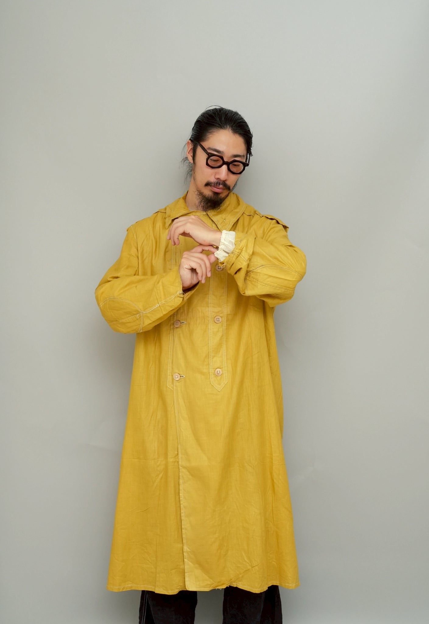 1910~1920's French Vintage Cotton Linen Duster coat with Chin