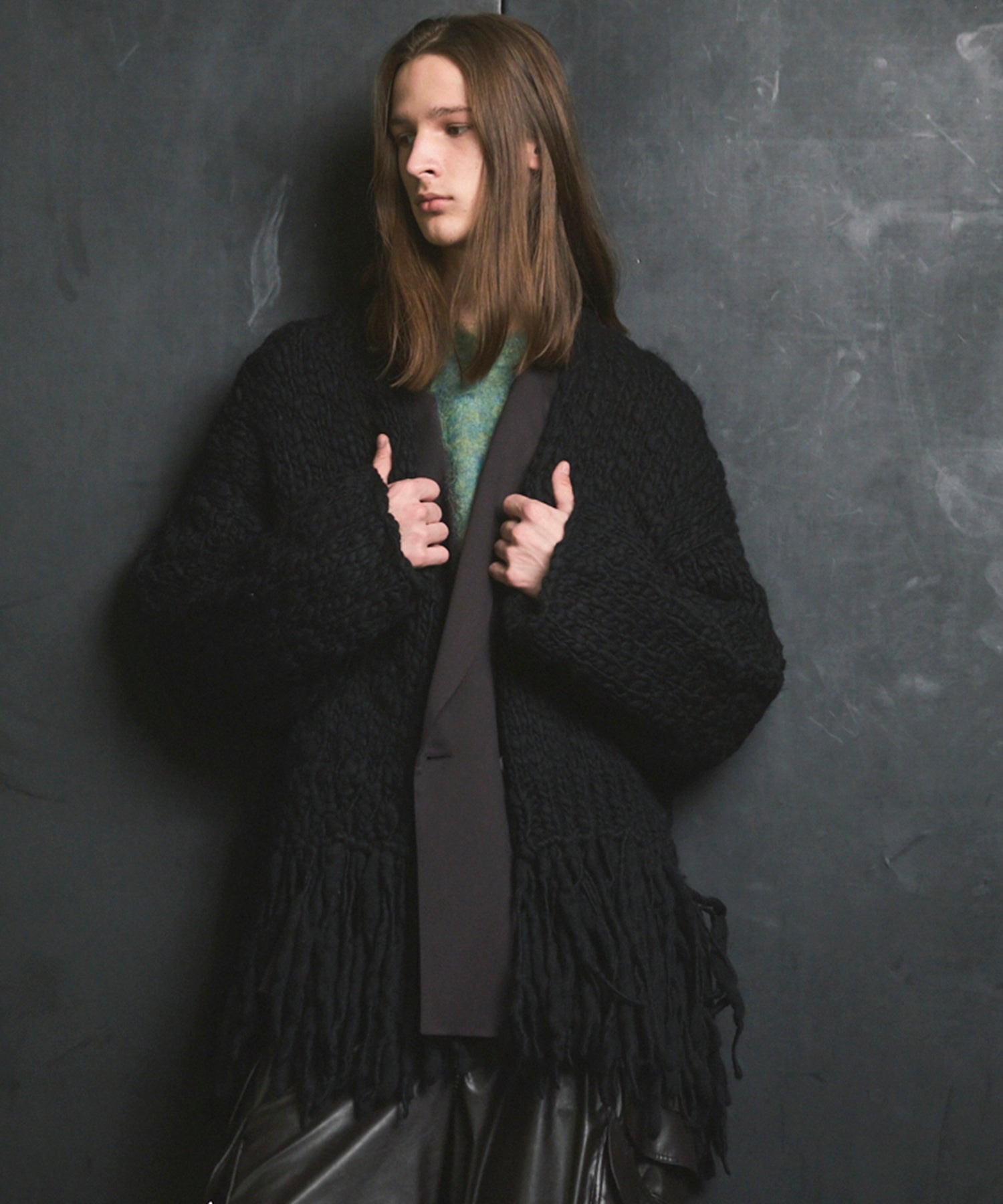 Volume Yarn Prime-Over Fringe Cardigan