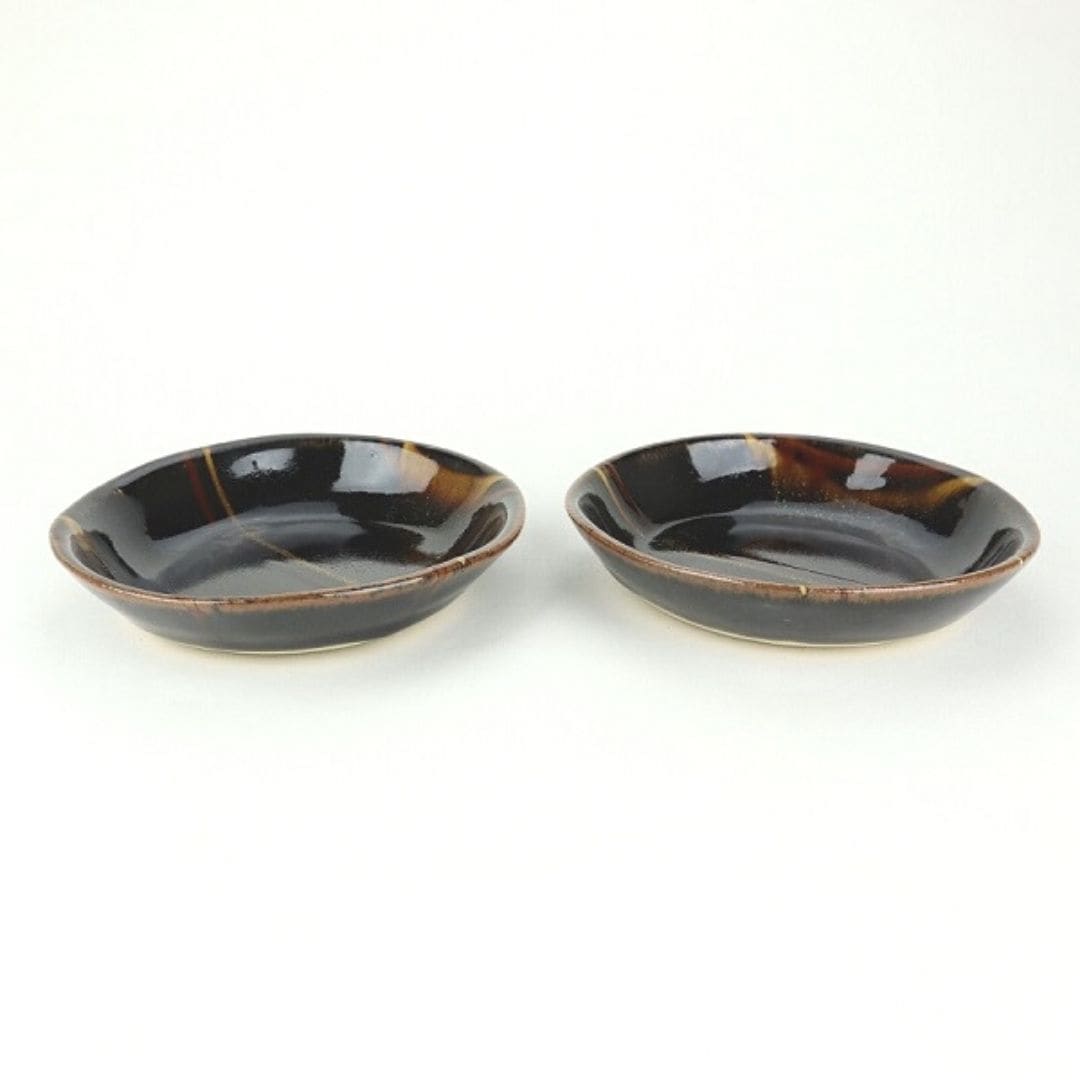 益子焼 萩原芳典 黒釉線紋楕円皿（小）セット | とちぎの工芸から探す