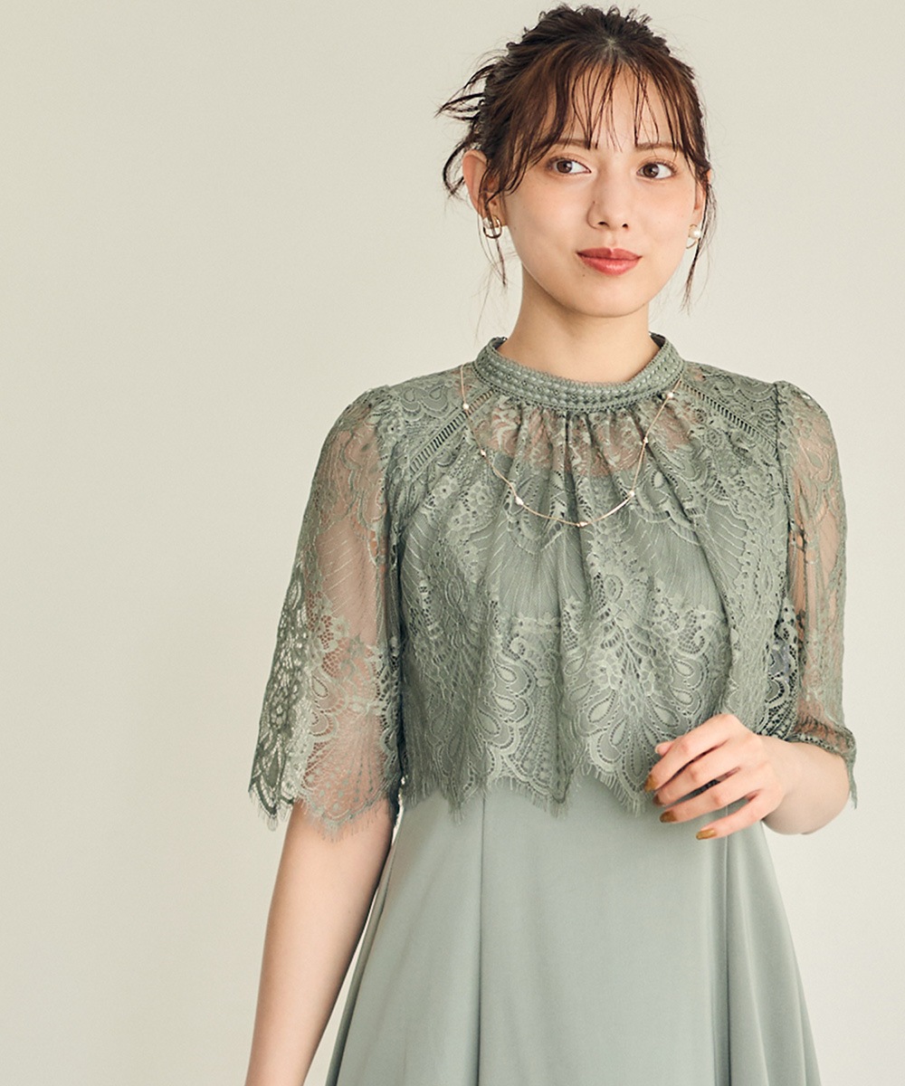 プチハイネックスカラレース半袖ボレロブラウス - 12Twelve Agenda